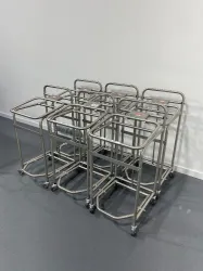 Set of 6 Stainless Steel Pedal Bin Trolley Carts with Caster Wheels and Pedal-Operated Lid, 2 of 2