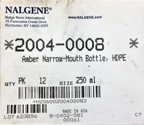 Nalgene 2004-0008 250mL Amber Narrow-Mouth Sample Bottle with Cap (Pack of 25), 6 of 6
