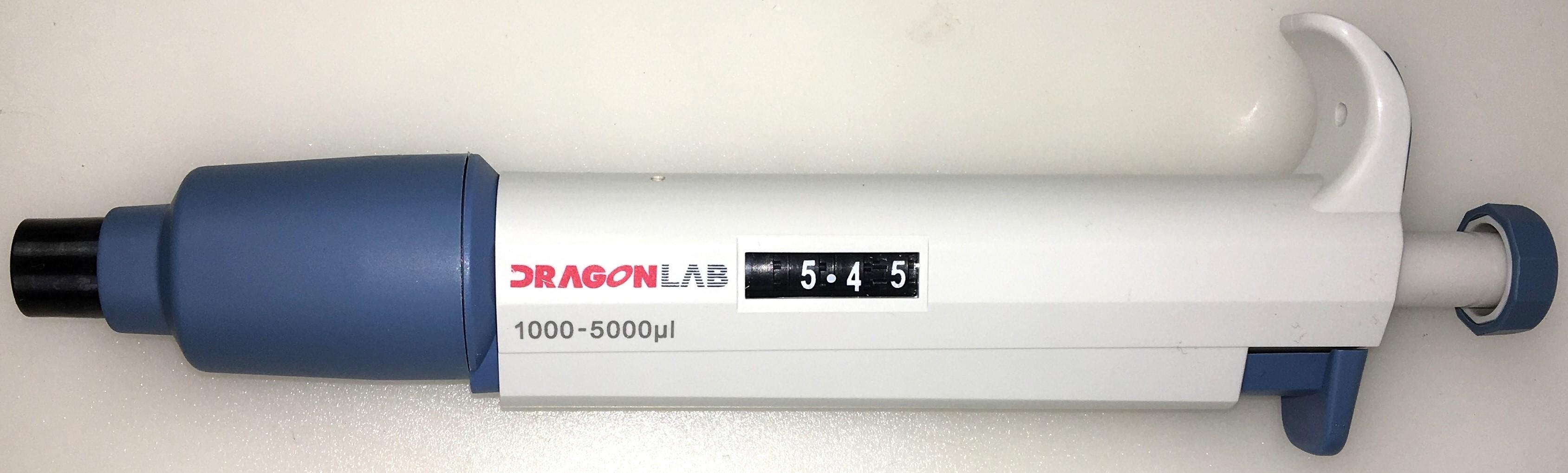 DragonLab TopPette Single Channel Mechanical Pipettor, 1000-5000µL Volume Range