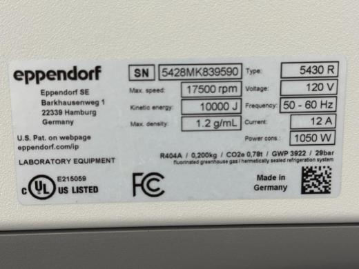 Eppendorf 5430R Refrigerated Benchtop Centrifuge with Digital Control Panel-cover