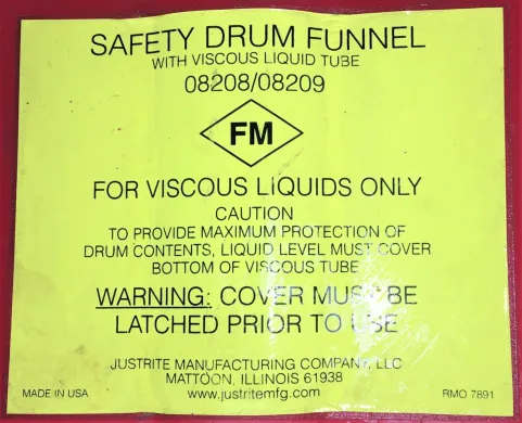 Justrite 08208 Drum Funnel for Viscous Liquids - 2.6 Gal Capacity