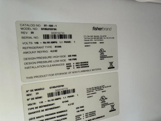 Thermo Fisher Scientific Fisherbrand Isotemp GT05LFEEFS -20°C Undercounter Laboratory Freezer-cover