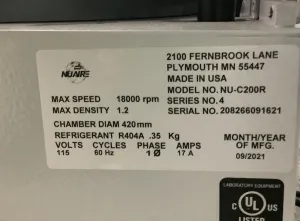 Nuaire Nuwind NU-C200R Refrigerated Benchtop Centrifuge with Swing Bucket Rotor, 13 of 13