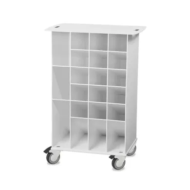 TrippNT Angled Pipette Cart with White Drawers for Organized Pipette Storage