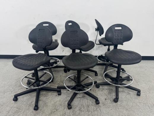 Set of 6 Black Adjustable Height Laboratory Stools with Cushioned Seats and Backrests-cover