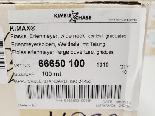 Job Lot of 380 x Erlenmeyer Kimax ISO (Wide Neck), 100 ml (10 Per Box) Lab-cover