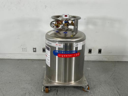 Statebourne Cryogenics Cryostor 120 Liquid Nitrogen Storage Dewar with Protective Cage and Mobility Wheels-cover