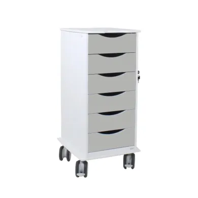 TrippNT Core SP Lab Storage Cart with 6 Lockable White Drawers and Mobility Casters