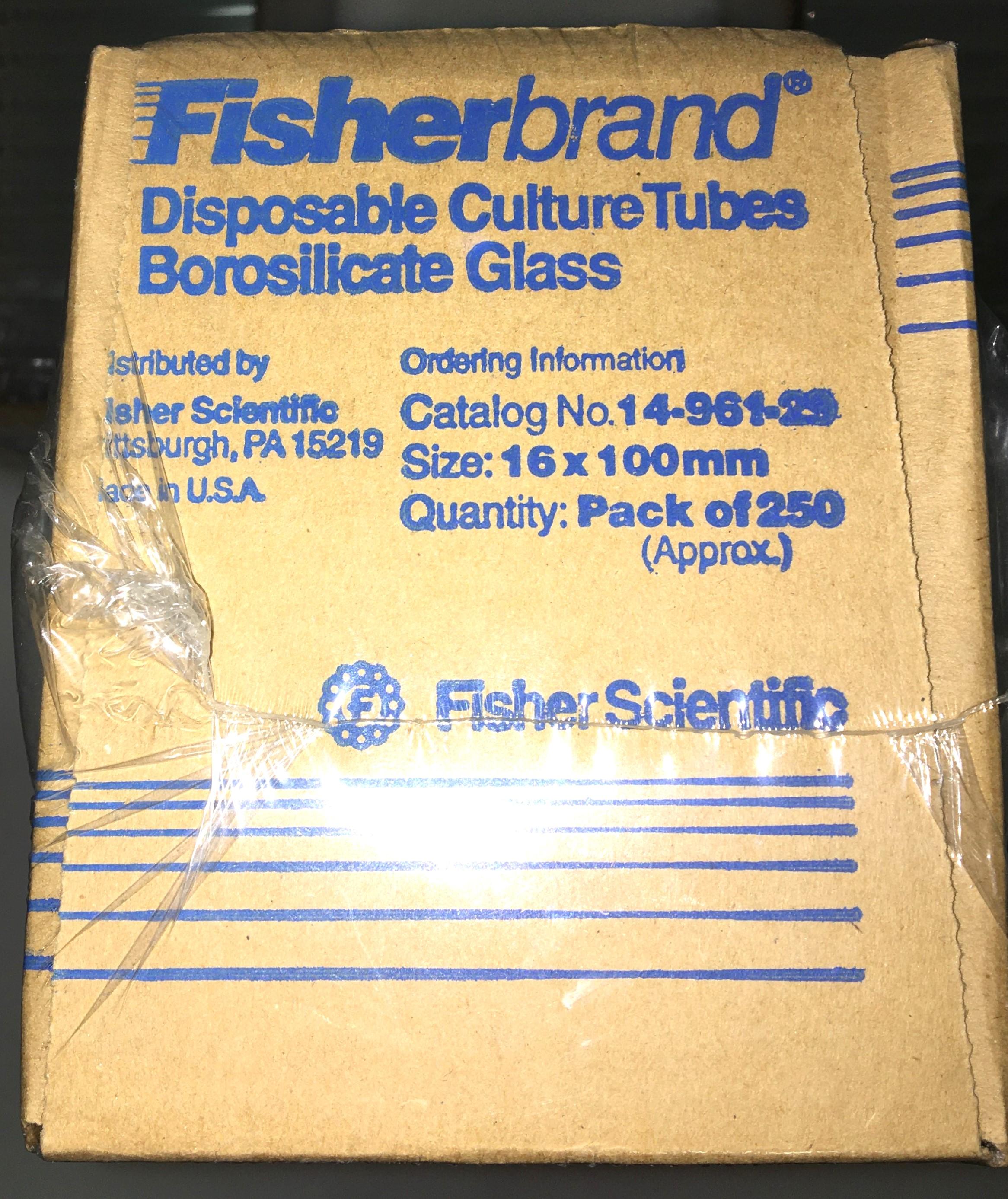 Fisherbrand 14-961-29 Disposable Borosilicate Culture Tube 16x100mm, 250-pack