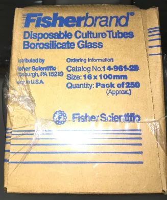 Fisherbrand 14-961-29 Disposable Borosilicate Culture Tube 16x100mm, 250-pack