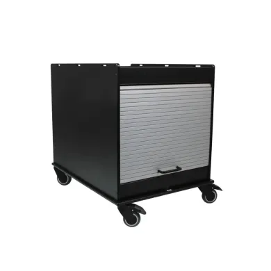TrippNT Black Equipment Cart 18x24 Tray with Adjustable Shelf and Tambour Door