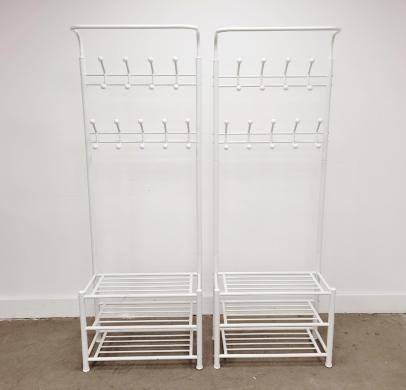 White Metal Coat Hangers with Integrated Shoe Storage for Laboratory Use-cover