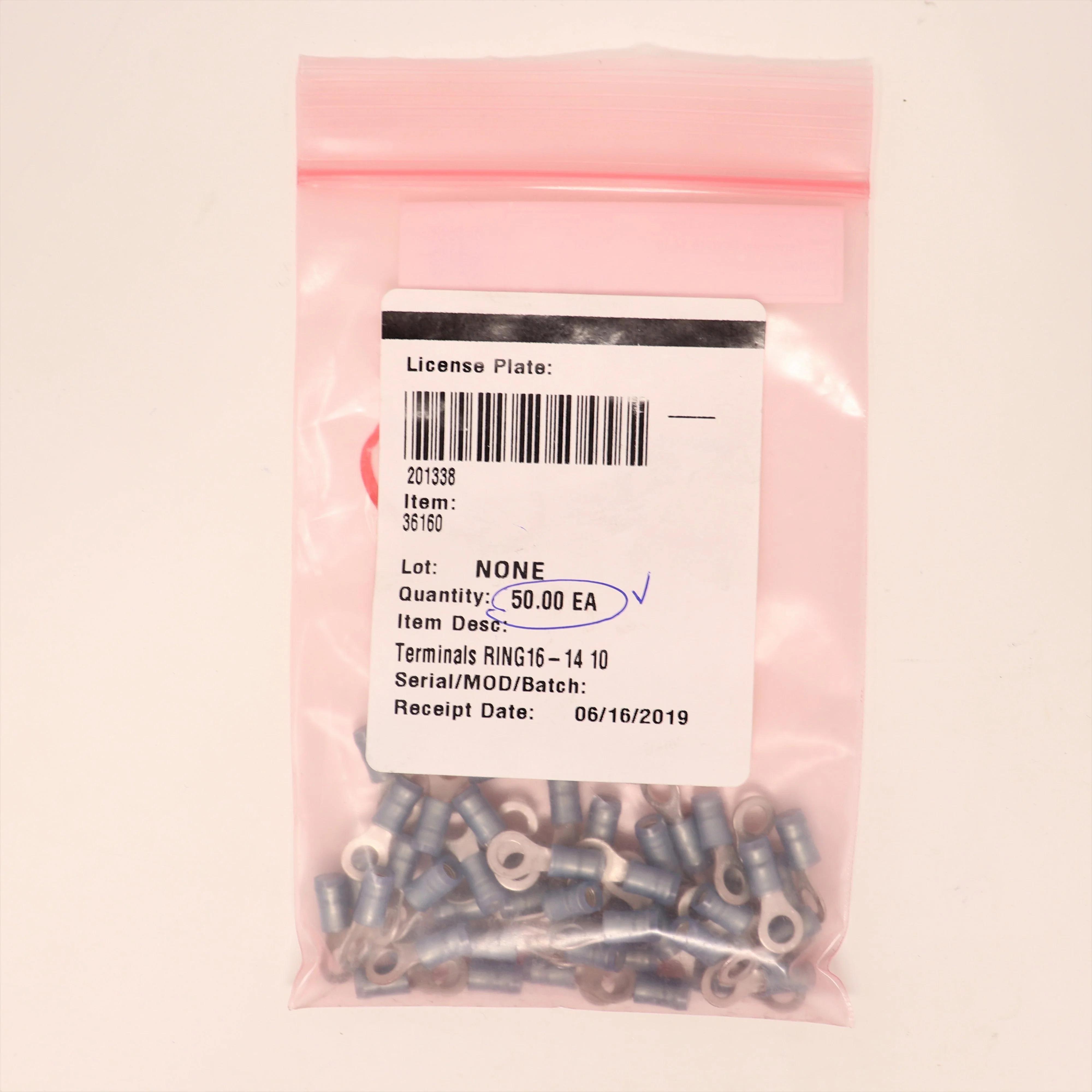TE Connectivity 36160 PIDG Ring Tongue Terminal, 16-14 AWG, #10, 50-Pack