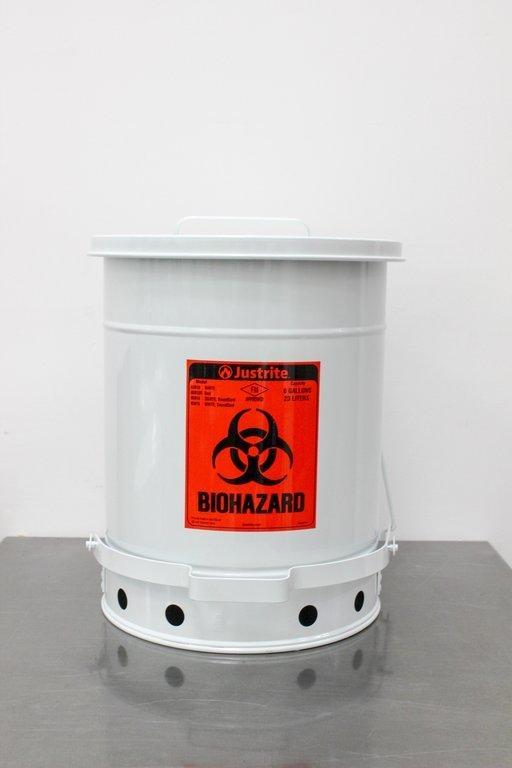 Justrite 05910 6-Gallon Steel Biohazard Waste Can with Foot-Operated Self-Closing Lid