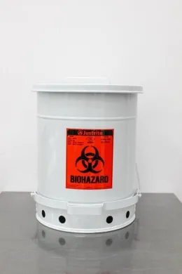 Justrite 6 Gal. Steel Biohazard Waste Can with Foot-Operated Self-Closing Lid, Model 05910