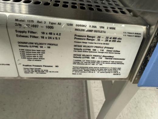 Thermo Fisher Scientific 1300 Series A2 Model 1375 Class II Type A2 Biosafety Cabinet 4'-cover