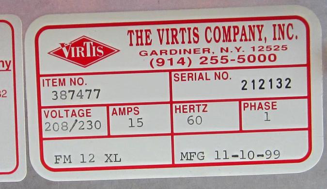 VirTis FM12 XL Lyophilyzer Freeze Dryer with Front-Facing Vacuum Pump and Pressure Control-cover