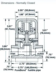 Fluoroware Fluoroplastics 202-1 Pneumatic Diaphragm Valve, 1/2" Orifice, 2-Way, 9 of 9