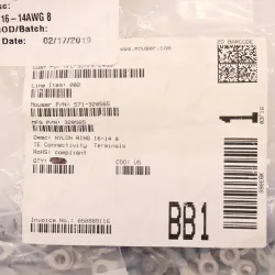 TE Connectivity 320565 PIDG Ring Tongue Terminal, 16-14 AWG, Pack of 346, 2 of 9