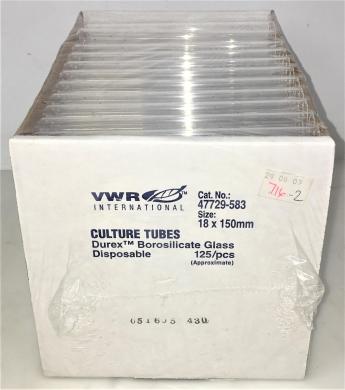 VWR 47729-583 Borosilicate Glass Culture Tubes, 18 x 150 mm, Pack of 125-cover