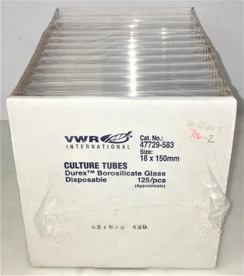 VWR 47729-583 Borosilicate Glass Culture Tubes, 18 x 150 mm, Pack of 125