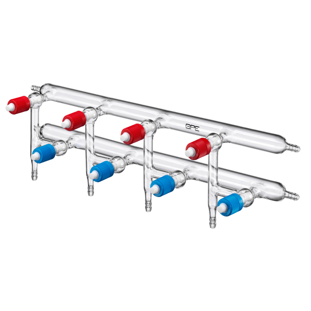 J Young Dual Bank High Vacuum Manifold with PTFE Valves and Serrated Connections