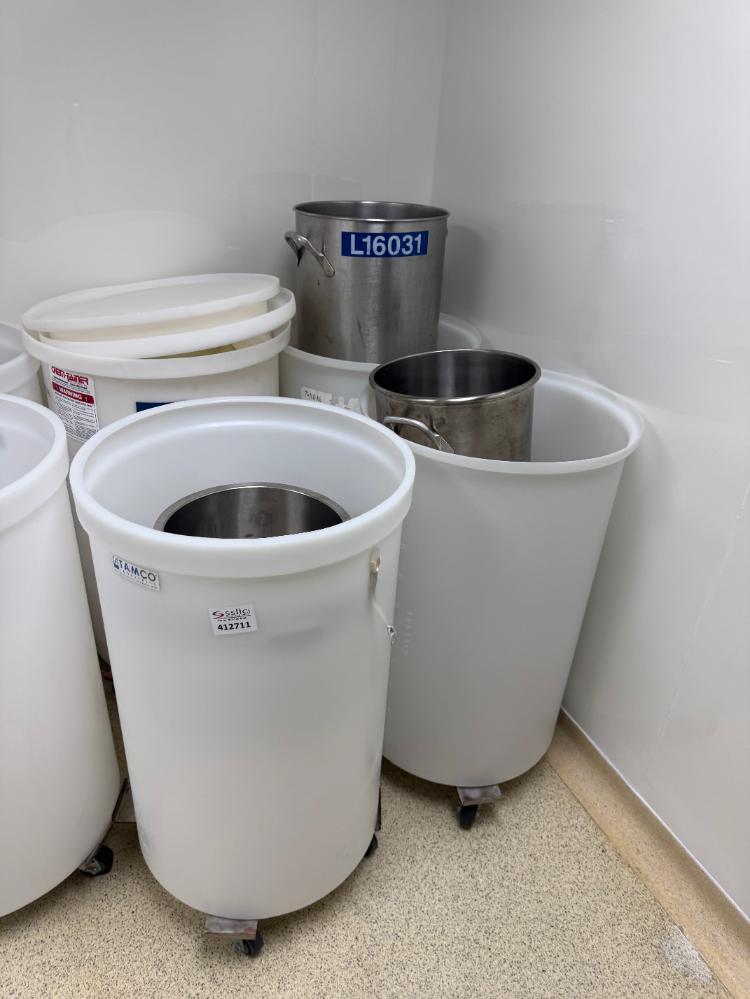 Plastic Storage Tanks and Stainless Steel Laboratory Pots for Material Handling