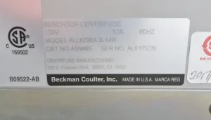 Beckman Coulter Allegra X14R Refrigerated Benchtop Centrifuge with Brushless Induction Motor, 13 of 15