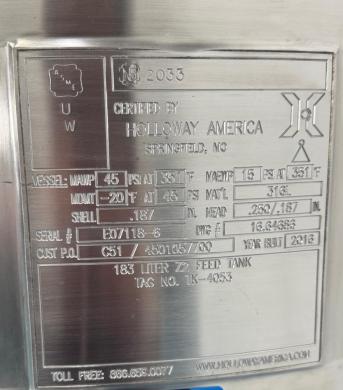 Holloway America 183L Z2 Stainless Steel Feed Tank with Integrated Control Panel-cover