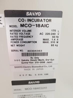 Sanyo MCO-18AIC CO2 Incubator Lab Spares/Repairs
        NOTE - THIS IS A SPARES/REPAIRS ITEM-cover