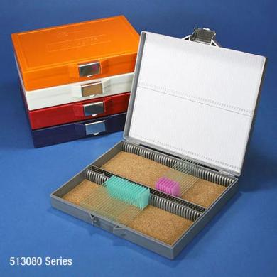 Globe Scientific 100-Place Microscope Slide Storage Box with Stainless Steel Latch-cover