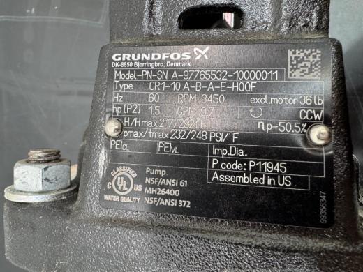 Grundfos PN-SN A-97765532-10000011 Vertical Multistage Centrifugal Pump with Baldor Reliance Motor-cover