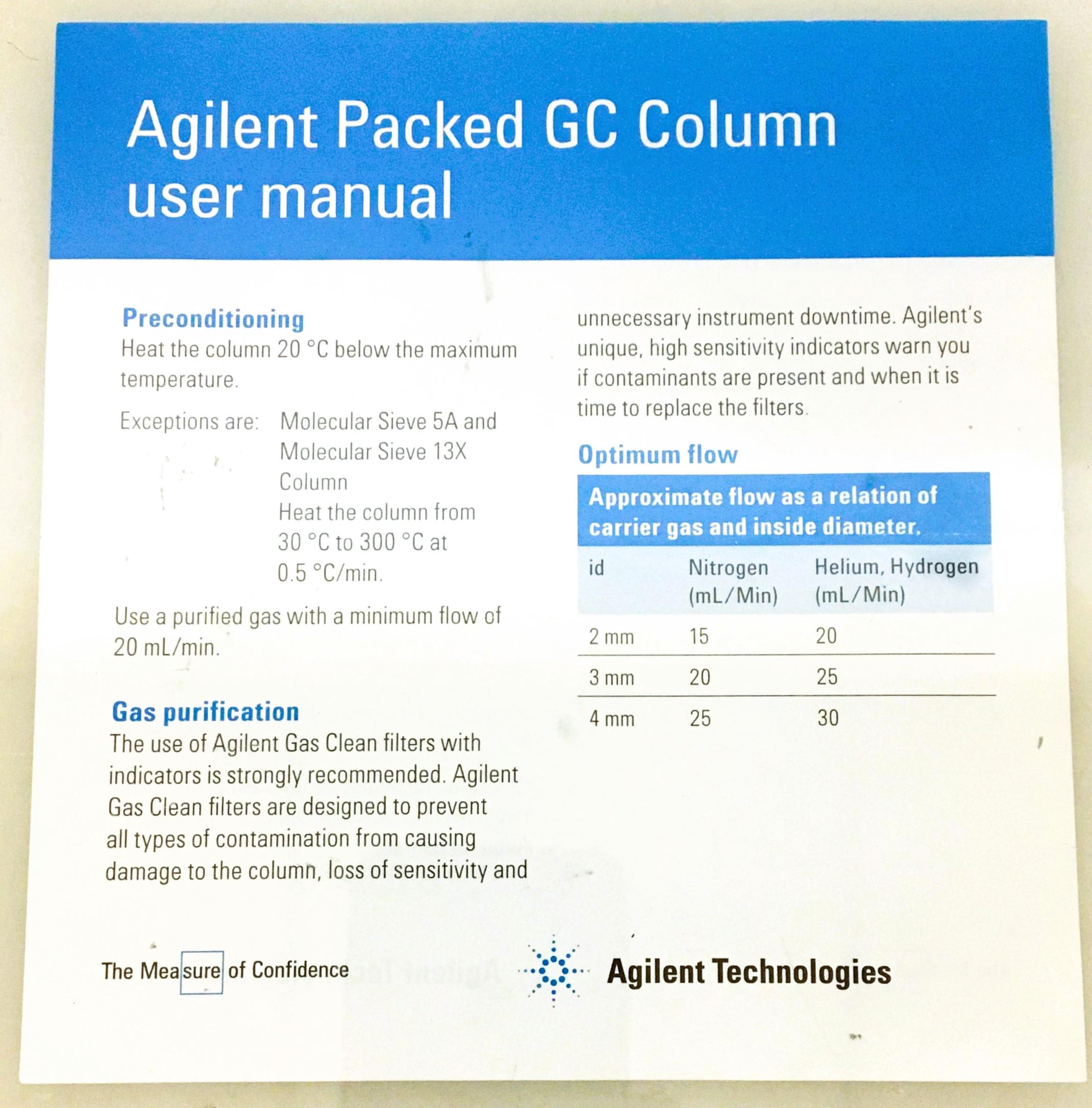Agilent HayeSep Q Packed GC Column G3591-81023, 0.5 m, 1/8" OD × 2 mm ID