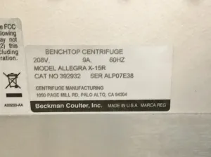 Beckman Coulter Allegra X-15R Refrigerated Benchtop Centrifuge with Swinging Bucket and Fixed Angle Rotors, 12 of 12