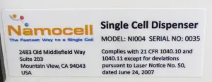Namocell Hana Single Cell Dispenser NI004 with Proprietary Microfluidics and Flow Cytometry Integration, 10 of 10