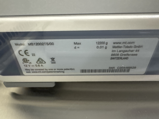 Mettler Toledo MS12002TS/00 Precision Analytical Balance 12 kg Capacity-cover