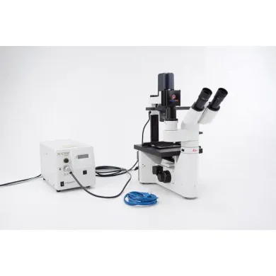 Leica DMIL LED Fluorescence Microscope with 20x, 63x, 100x Objectives and X-Cite XTC200 Illumination System