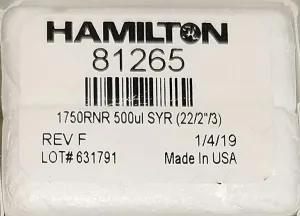 Hamilton 81265 Gastight 500μL Injection Syringe with Polymer Tip, Model #1750RNR, 12 of 18