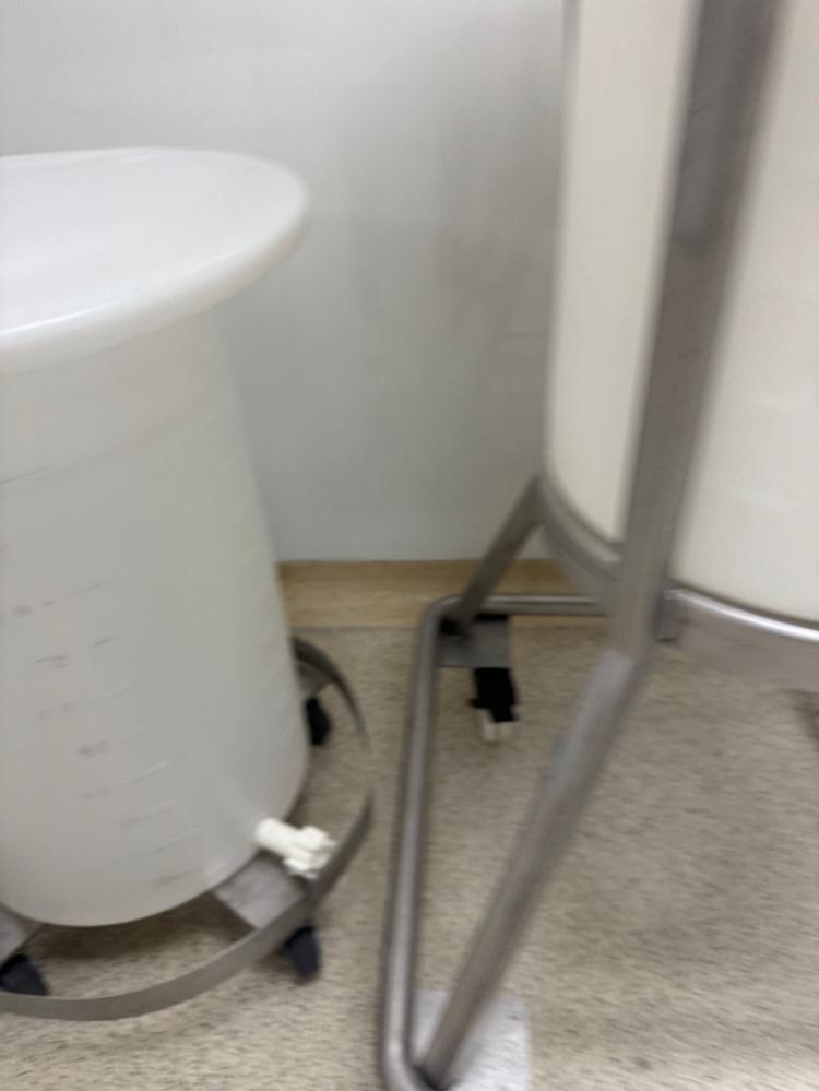Set of Two 200L Plastic Laboratory Storage Tanks with Drain Valves and Mobile Frames