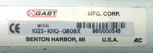 Gast 1023-101Q-G608X Rotary Vane Vacuum Pump (10 CFM), 6 of 7