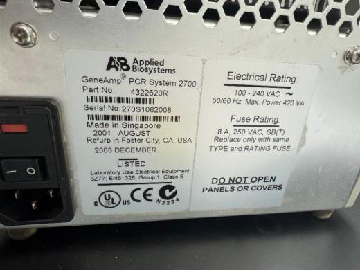 Applied Biosystems GeneAmp PCR System 2700 96-Well Thermal Cycler-cover