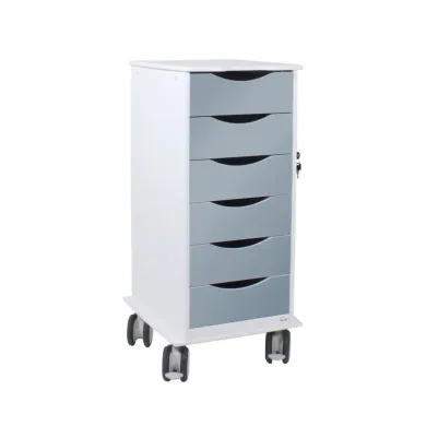 TrippNT Core SP Laboratory Storage Cart with 6 Lockable Silver Metallic Drawers