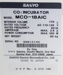 Sanyo MCO-18AIC CO2 Incubator 170L with Direct Heat and UV Contamination Control, 7 of 9