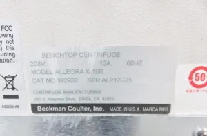 Beckman Coulter Allegra X-15R Refrigerated Benchtop Centrifuge with Swinging Bucket and Fixed Angle Rotors, 11 of 12