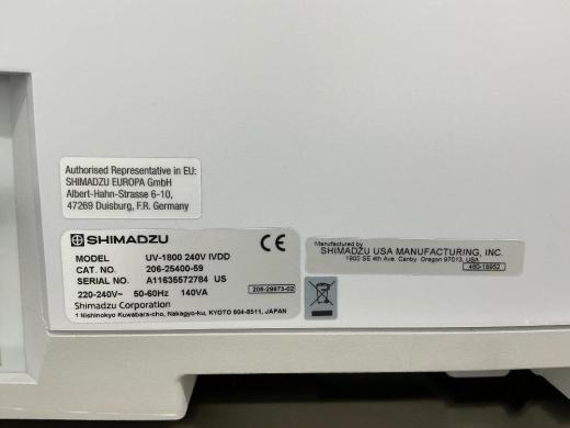 Shimadzu UV-1800 UV-Vis Spectrophotometer with PC Control Software-cover