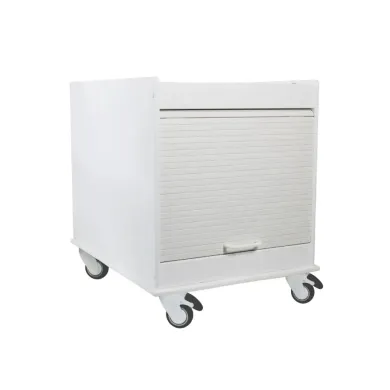 TrippNT White Equipment Cart 18x24 Tray Top with Adjustable Shelf and Tambour Door