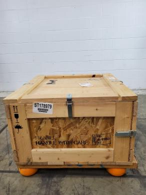 Custom-built wooden storage crate with secure four-side buckles, 36x33x25 inches-cover
