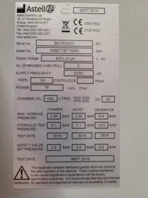 Astell ASB270BT16963 Autoclave Front Loading Floor Standing Autoclave Lab Faulty
        NOTE - THIS IS A SPARES/REPAIRS ITEM-cover