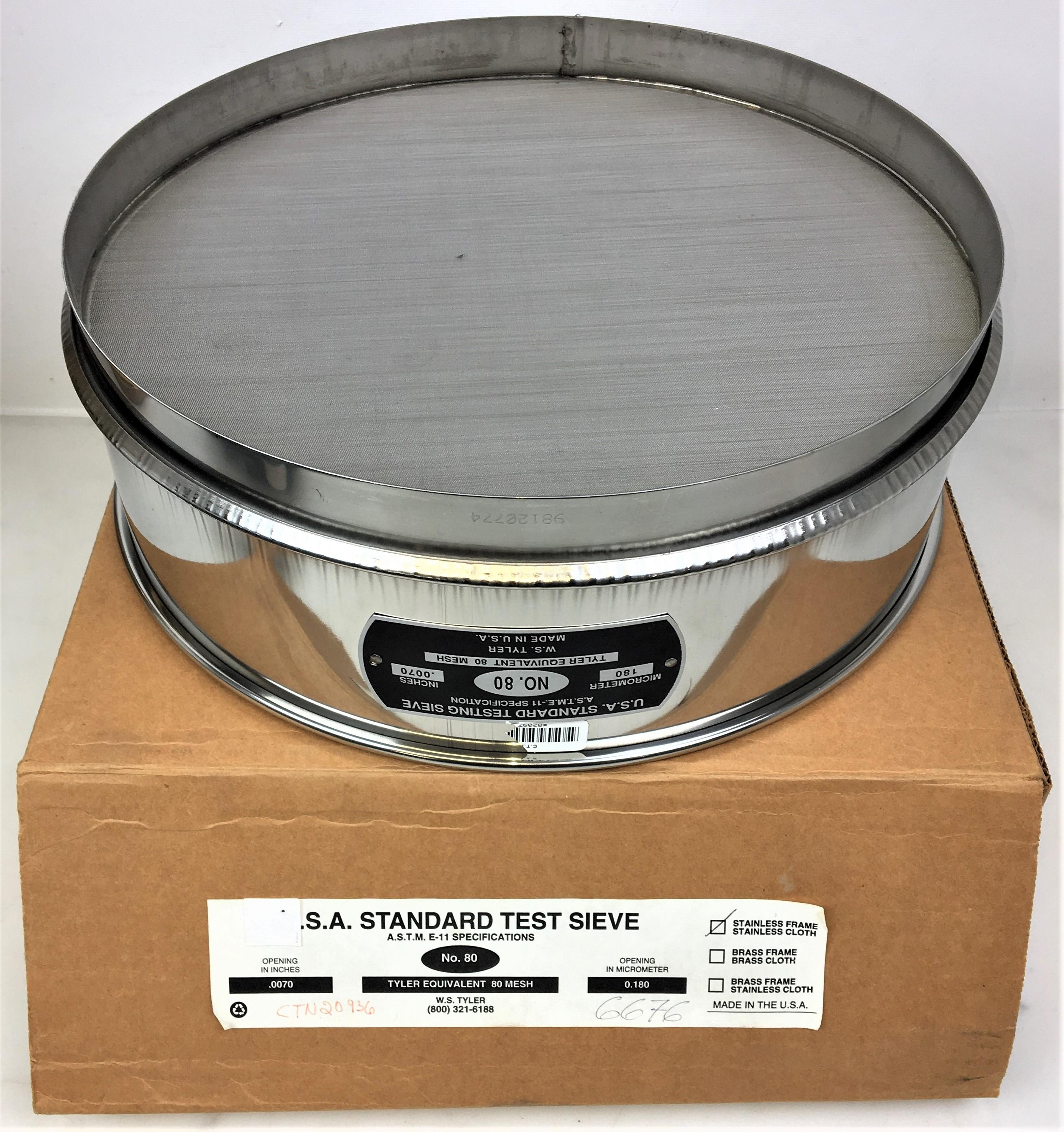 Tyler #80 Stainless Steel 12" Test Sieve with 180μm Aperture