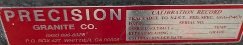 Precision Granite Co. GGG-P-463c Calibration Record Plate Traceable to NIST and NAST-cover